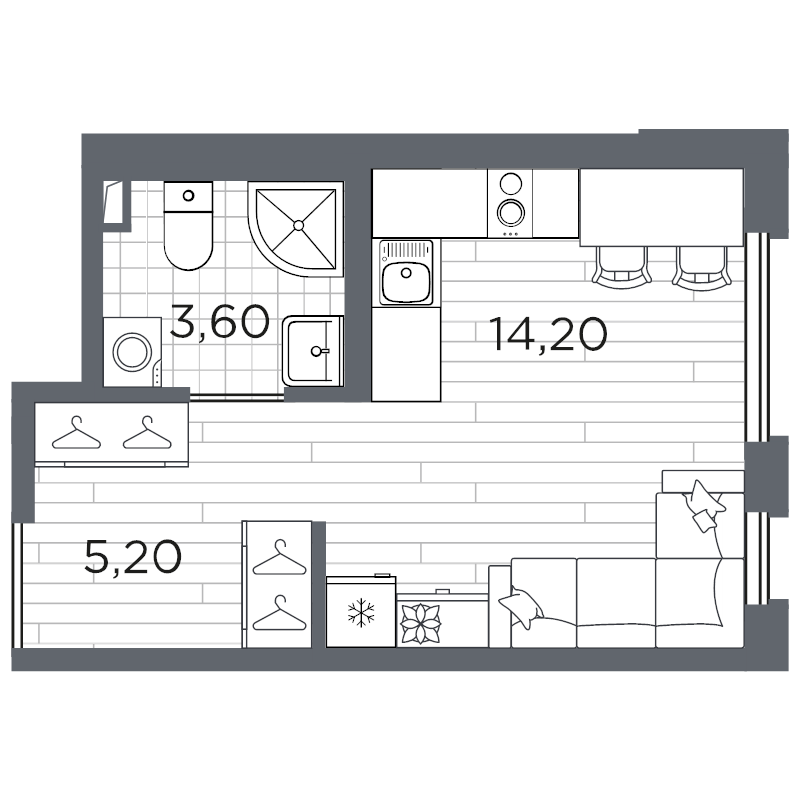 Квартира-студия, 23.5 м² в ЖК "Плюс Пулковский" - планировка, фото №1