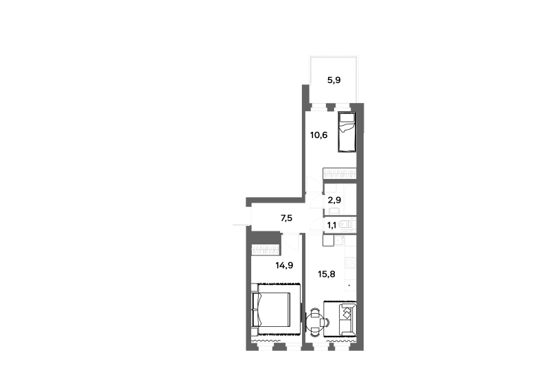 3-комнатная (Евро) квартира, 54.6 м² в ЖК "ЭКО Квартал NEGA" - планировка, фото №1
