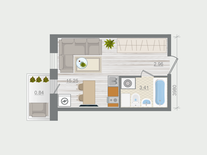 Квартира-студия, 22.46 м² в ЖК "Эко Квартал Гармония" - планировка, фото №1