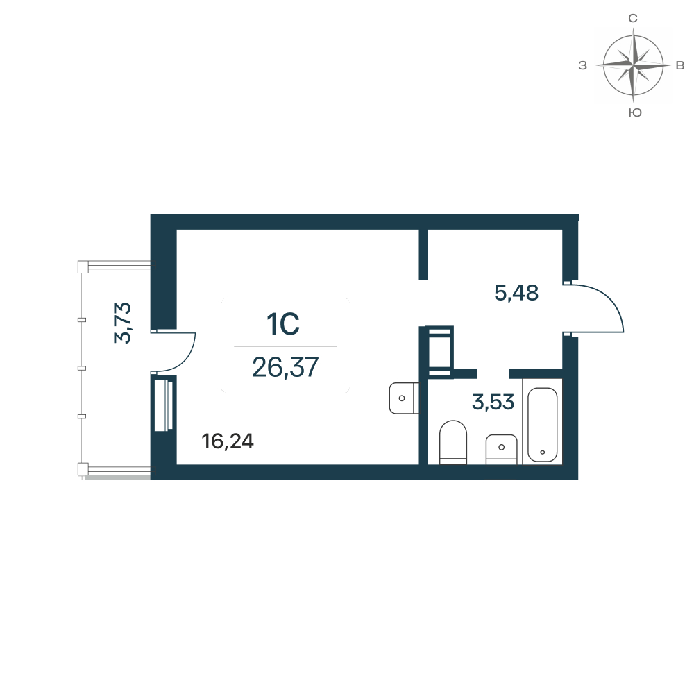 Квартира-студия, 26 м² - планировка, фото №1