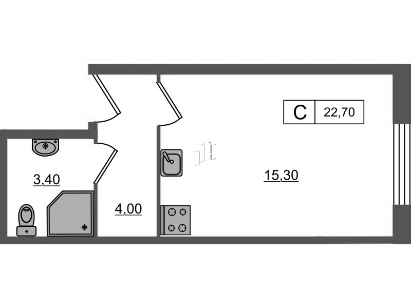 Квартира-студия, 22.7 м² в ЖК "PROMENADE" - планировка, фото №1