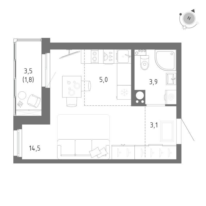 Квартира-студия, 28.3 м² в ЖК "Клюква.Парк" - планировка, фото №1