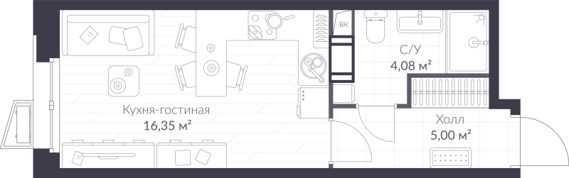 Квартира-студия, 25.43 м² в ЖК "ВЕРЕН НОРТ сертолово" - планировка, фото №1