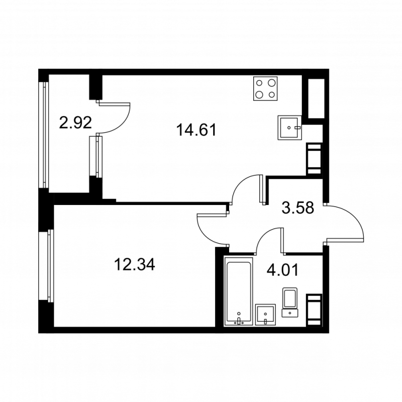 1-комнатная квартира, 36 м² в ЖК "Квартал Заречье" - планировка, фото №1