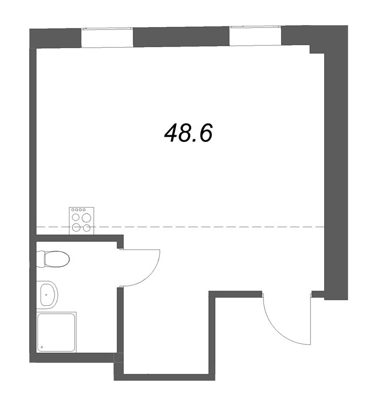 Квартира-студия, 48.6 м² в ЖК "Тележная 21-29" - планировка, фото №1
