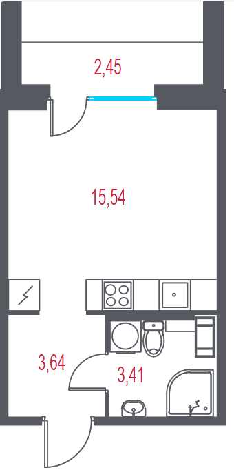 Квартира-студия, 23.33 м² в ЖК "Город-спутник Южный" - планировка, фото №1