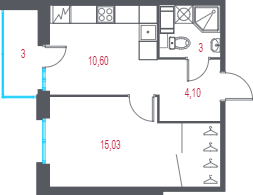 1-комнатная квартира, 34.23 м² в ЖК "Город-спутник Южный" - планировка, фото №1