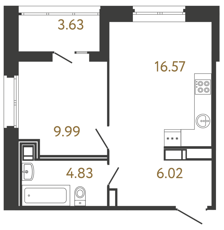 2-комнатная (Евро) квартира, 37.41 м² в ЖК "Ultra City 3.0" - планировка, фото №1