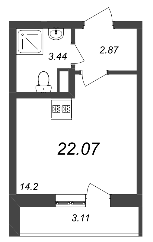 Квартира-студия, 22.07 м² - планировка, фото №1