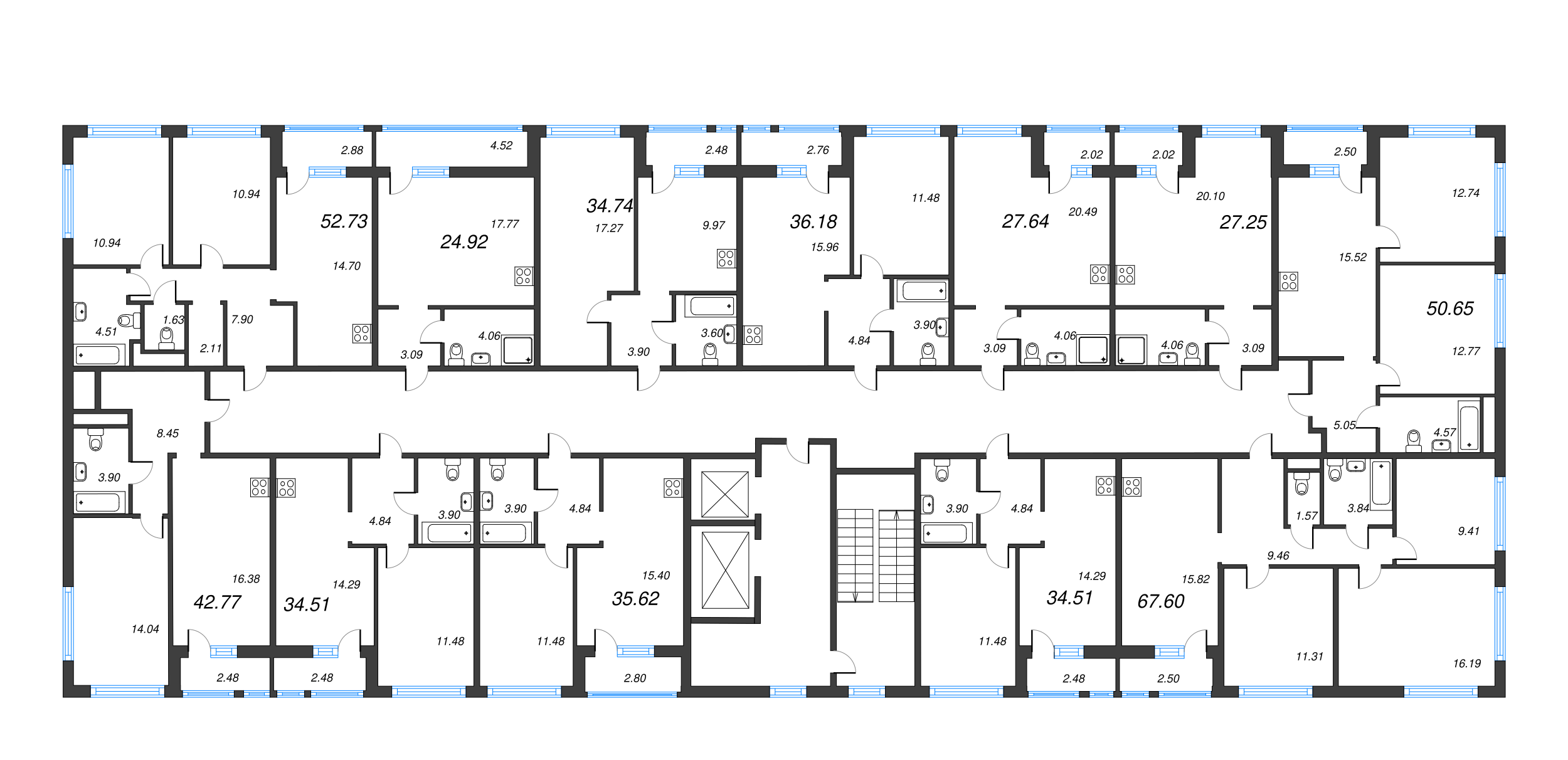 4-комнатная (Евро) квартира, 64.2 м² - планировка этажа