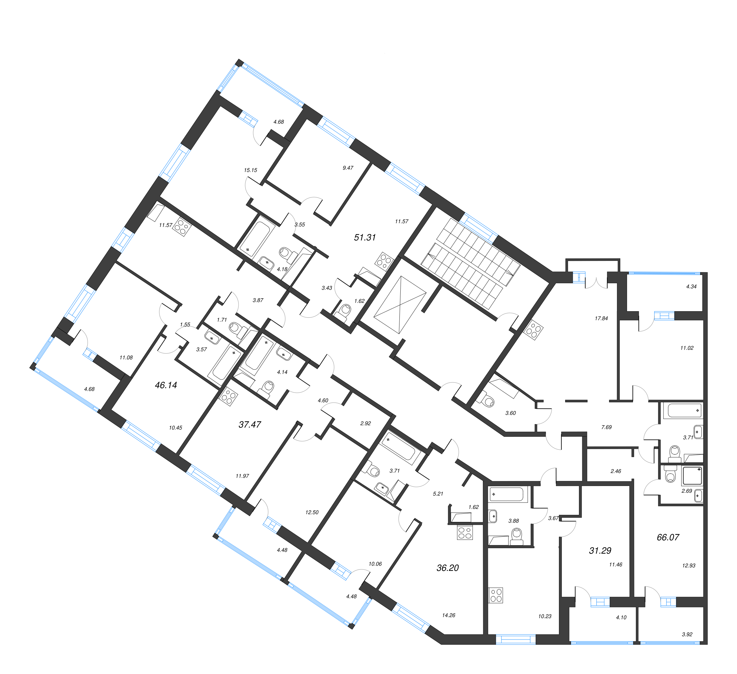 3-комнатная (Евро) квартира, 70.2 м² - планировка этажа