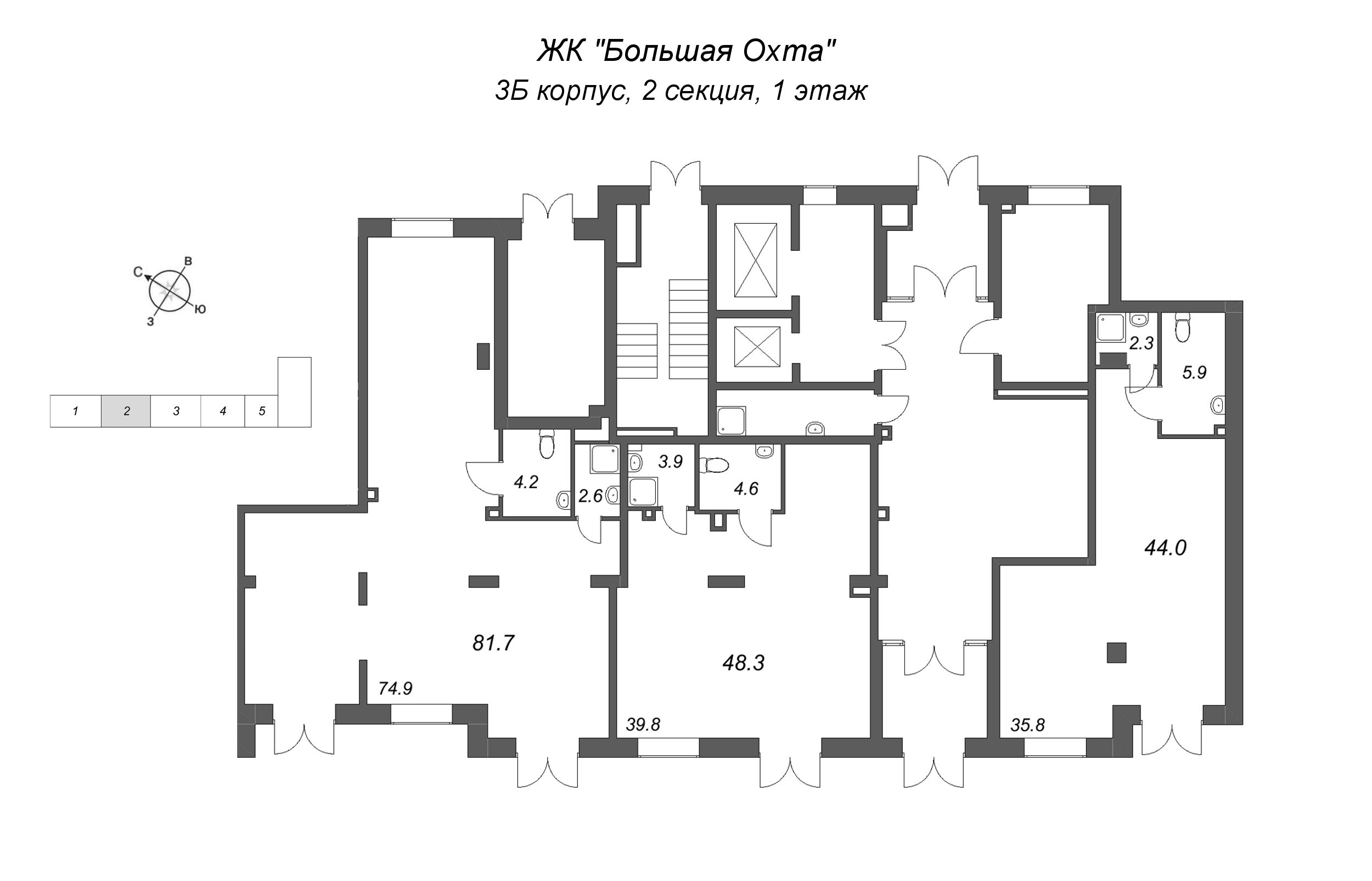 Помещение, 44 м² в ЖК "Большая Охта" - планировка этажа