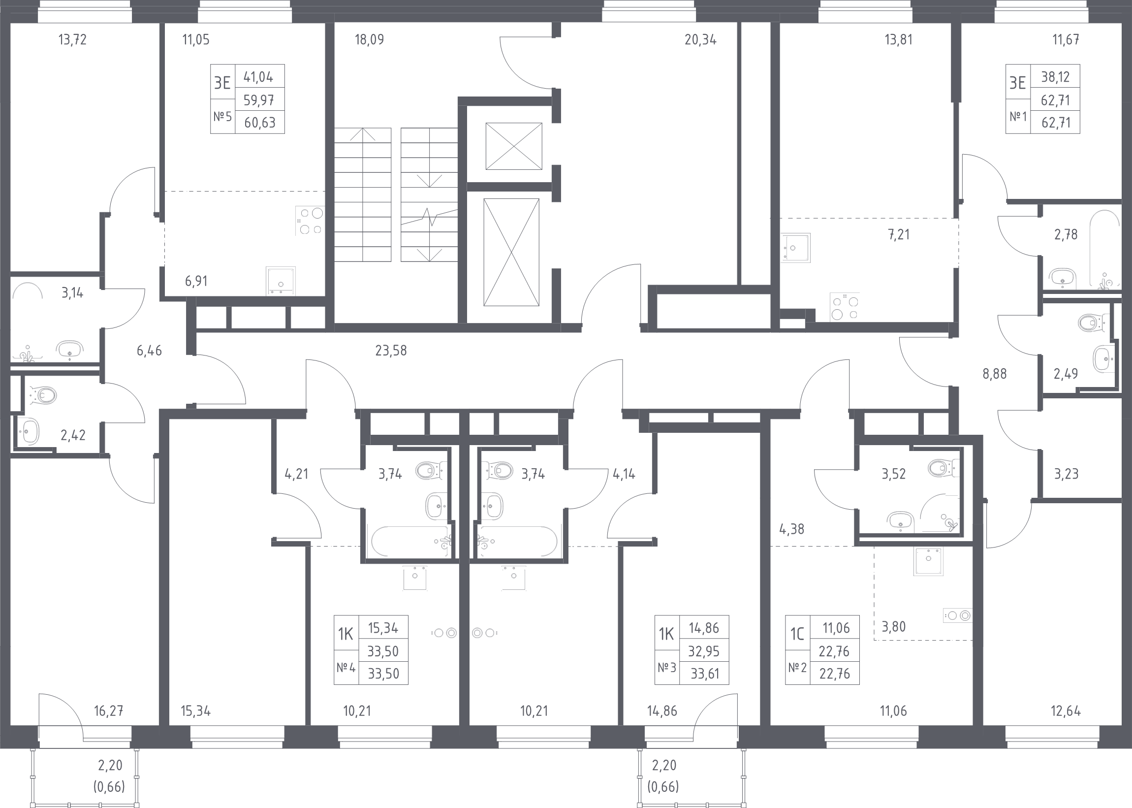 Квартира-студия, 22.76 м² в ЖК "Живи! В Рыбацком" - планировка этажа