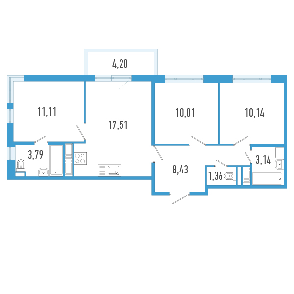 4-комнатная (Евро) квартира, 66.75 м² - планировка, фото №1