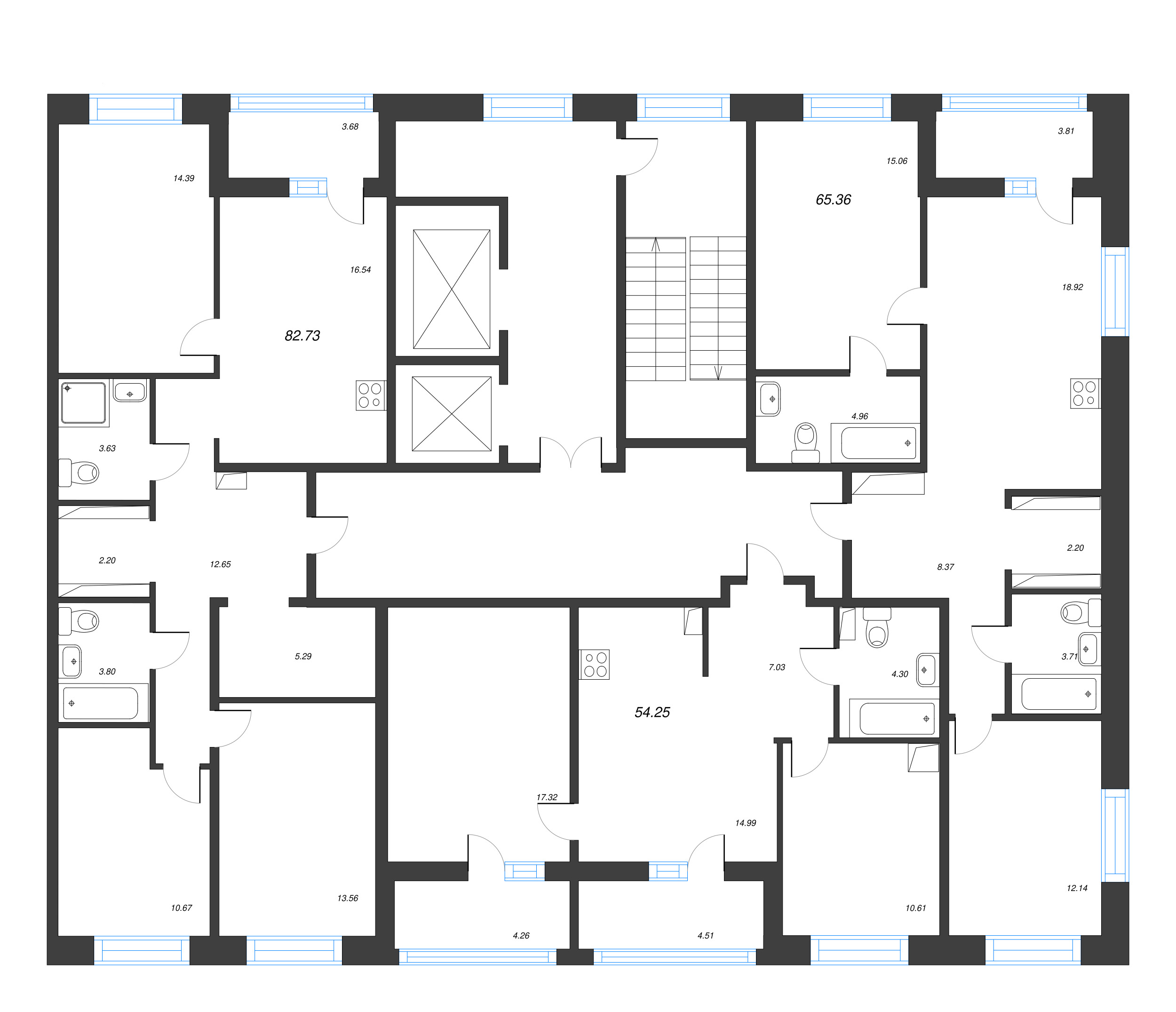 2-комнатная квартира, 54.25 м² - планировка этажа