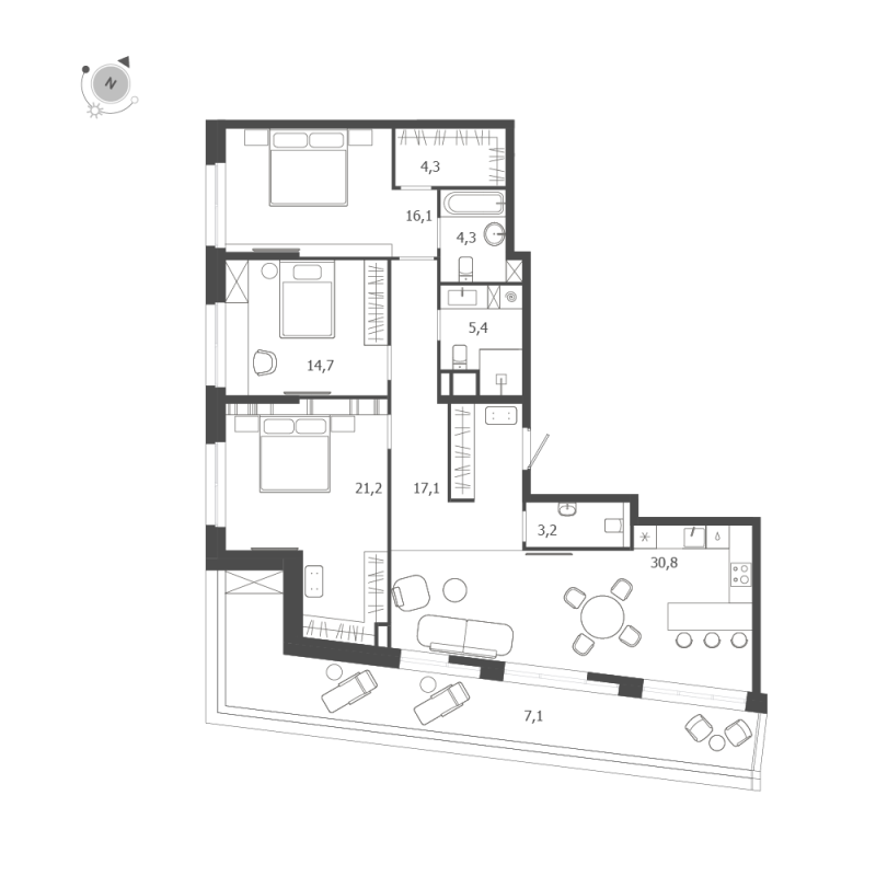 4-комнатная (Евро) квартира, 124.2 м² в ЖК "ЛДМ" - планировка, фото №1