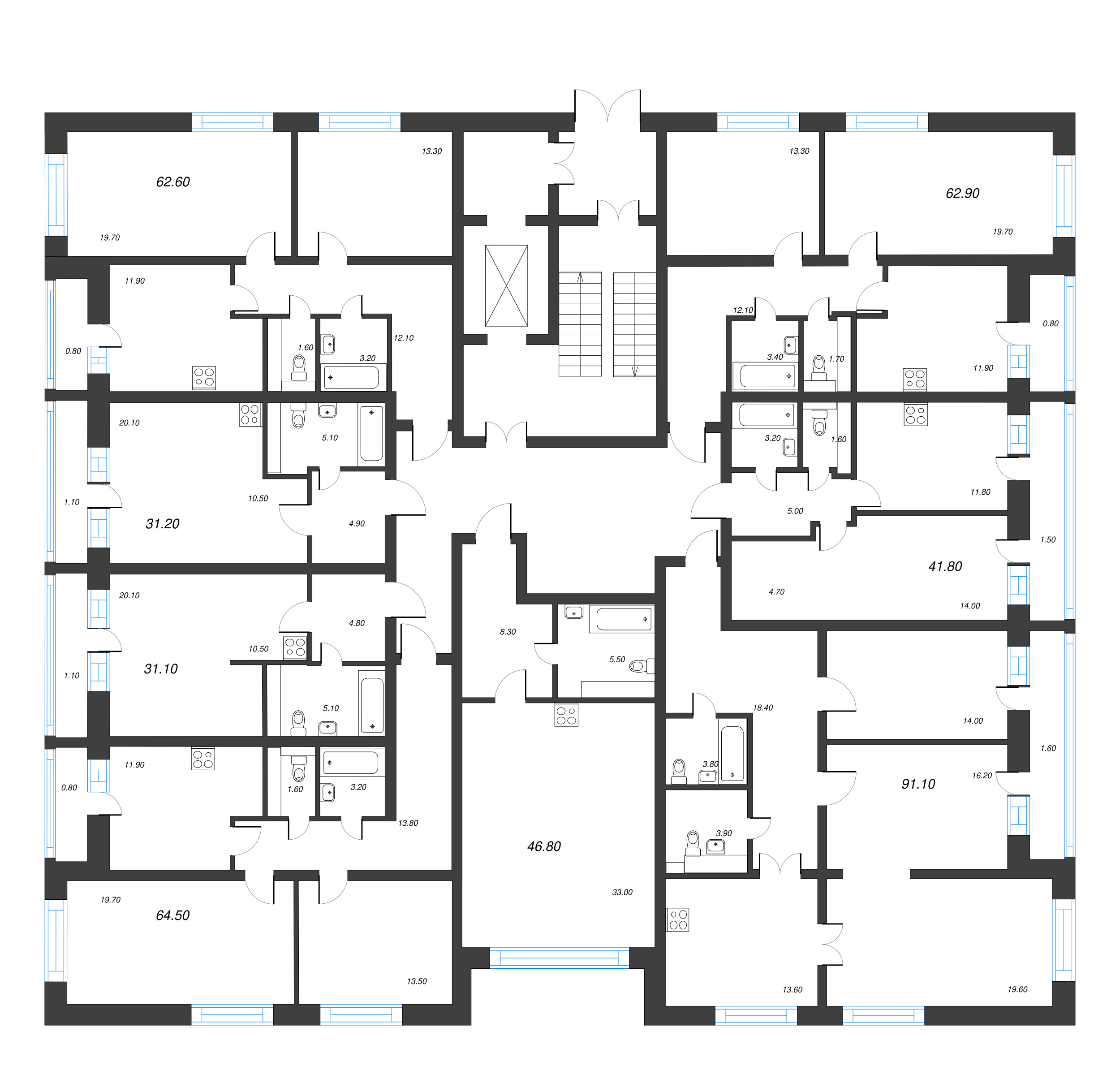 1-комнатная квартира, 41.8 м² в ЖК "Эко Квартал Гармония" - планировка этажа