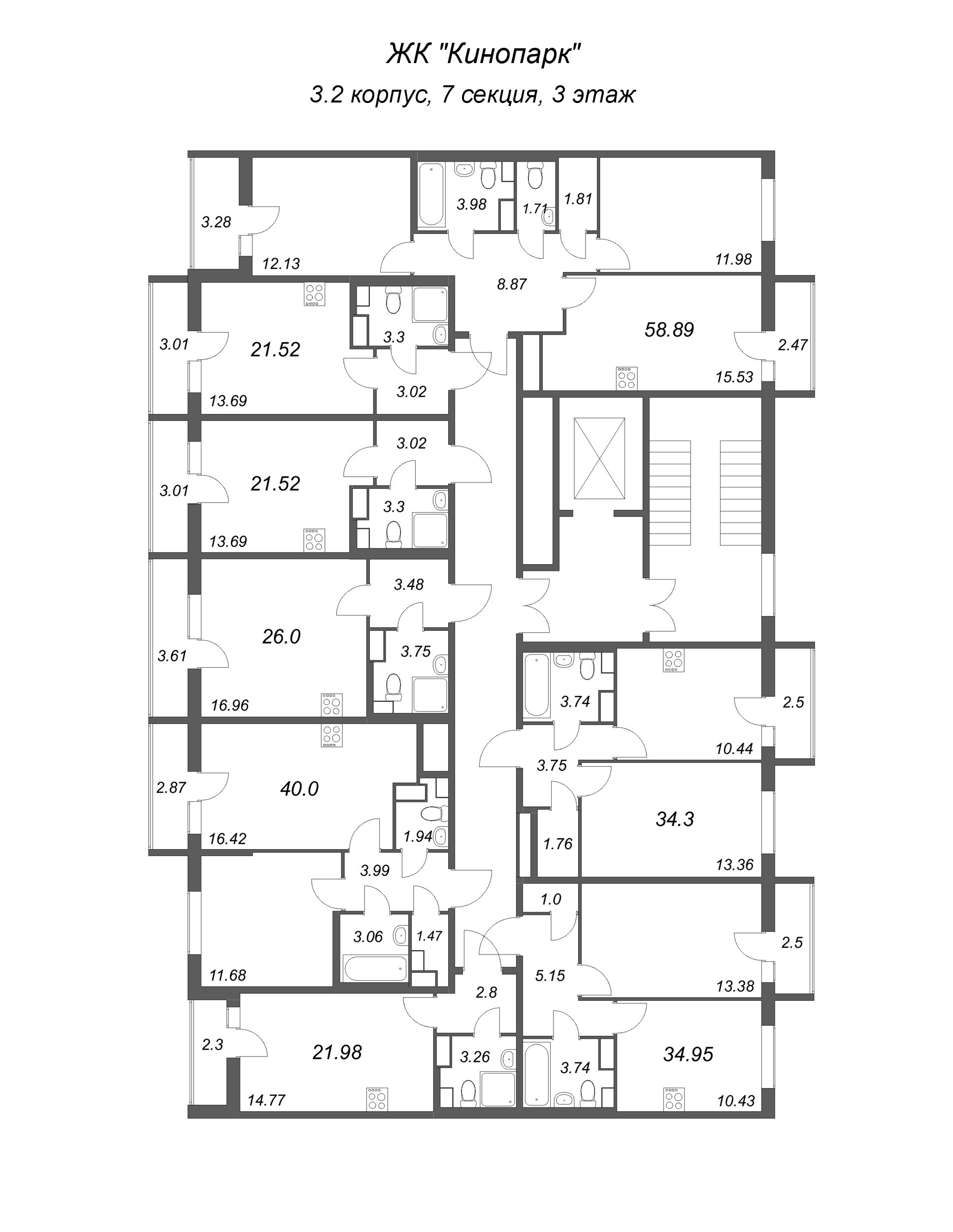 Квартира-студия, 21.52 м² в ЖК "Кинопарк" - планировка этажа