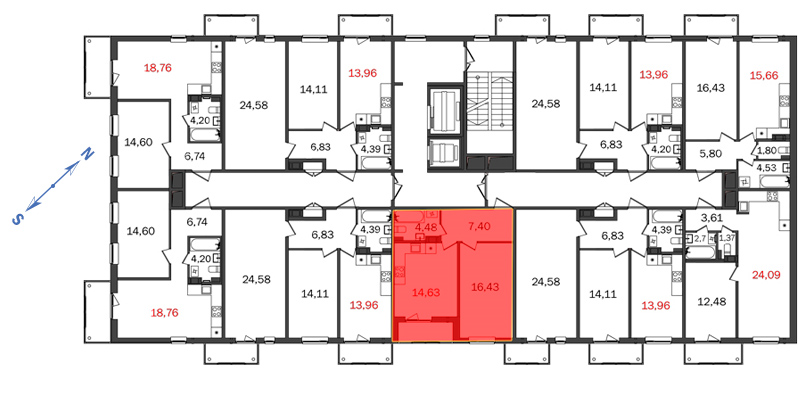 1-комнатная квартира, 42.9 м² в ЖК "Верхний" - планировка, фото №1