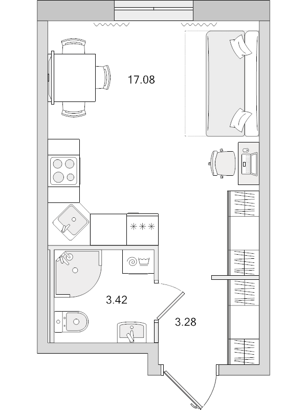 Квартира-студия, 23.78 м² в ЖК "Новые горизонты" - планировка, фото №1