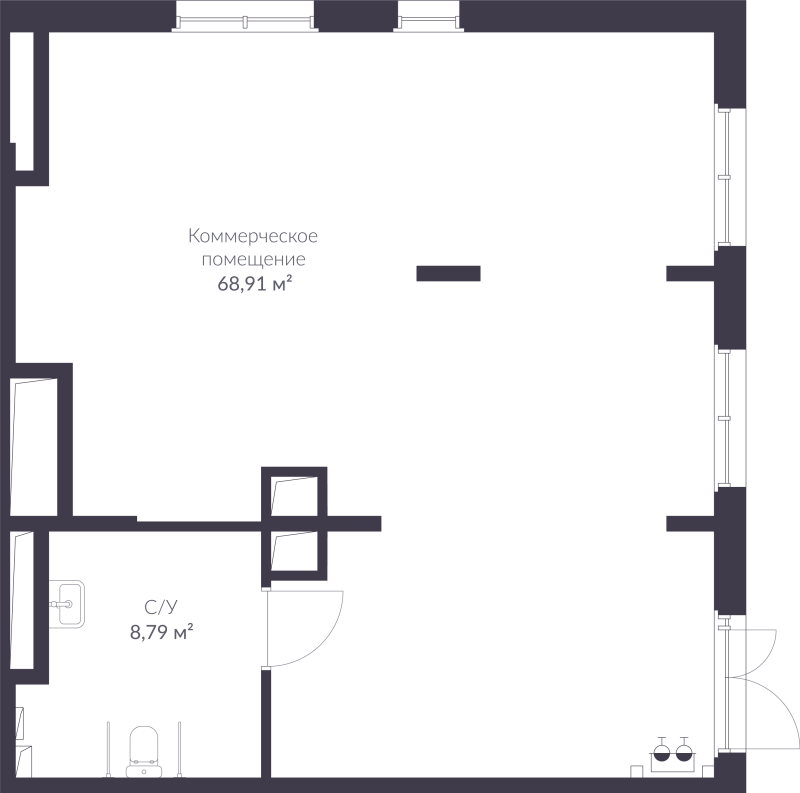 Помещение, 77.7 м² в ЖК "VEREN NORT сертолово" - планировка, фото №1