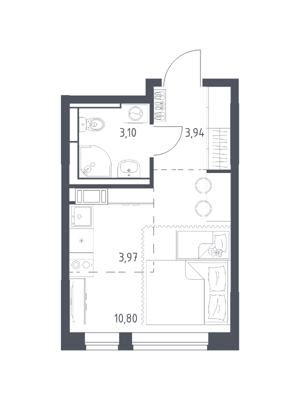 Квартира-студия, 21.81 м² в ЖК "Живи! В Рыбацком" - планировка, фото №1