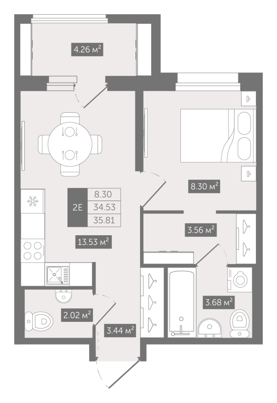 1-комнатная квартира, 35.81 м² в ЖК "Квартал «Воронцовский»" - планировка, фото №1