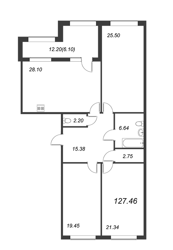 3-комнатная квартира, 127.3 м² - планировка, фото №1