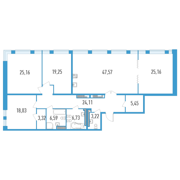 4-комнатная квартира, 184.59 м² в ЖК "Дефанс Премиум" - планировка, фото №1