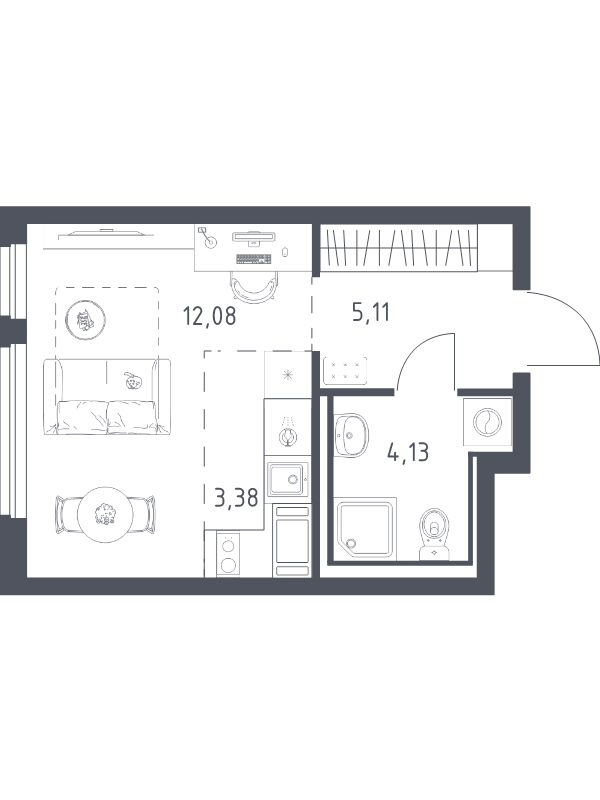 Квартира-студия, 24.7 м² в ЖК "Новое Колпино" - планировка, фото №1