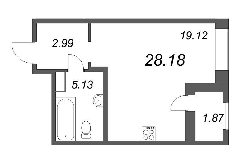 Квартира-студия, 28.18 м² - планировка, фото №1