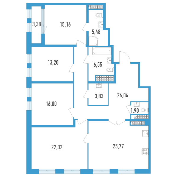 4-комнатная квартира, 137.94 м² в ЖК "Дефанс Премиум" - планировка, фото №1