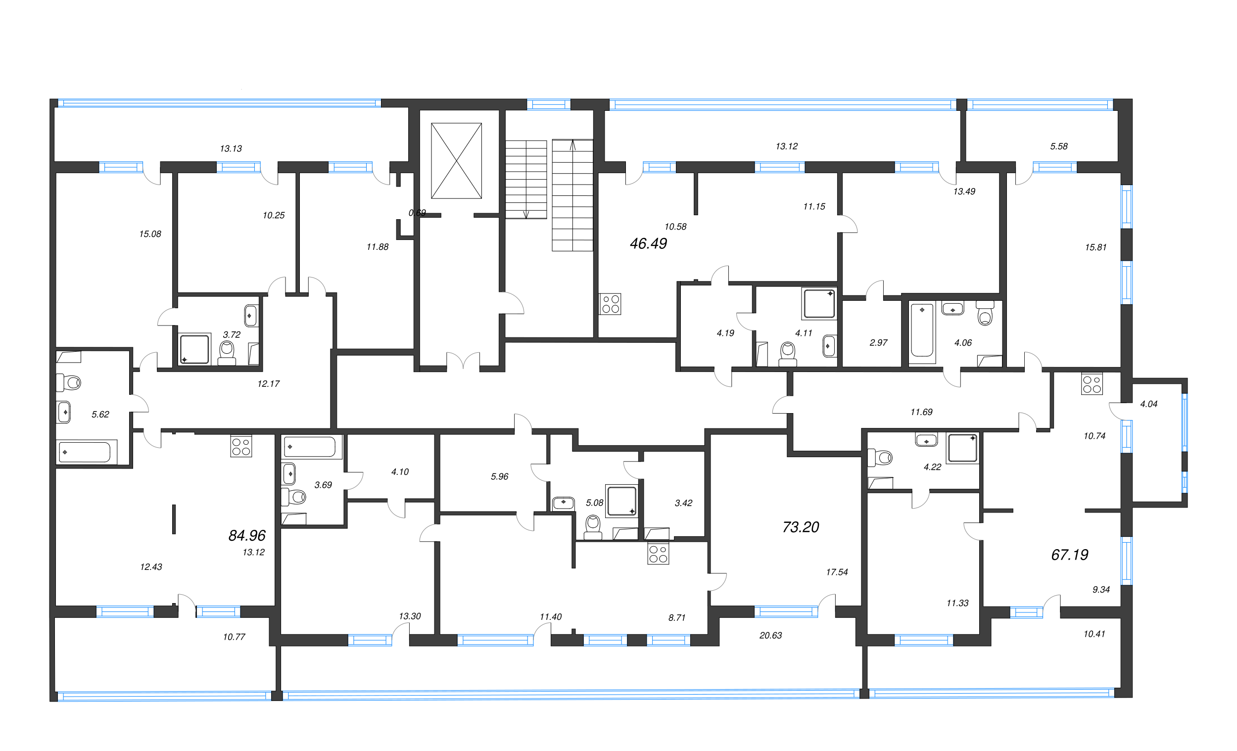 4-комнатная (Евро) квартира, 92.13 м² - планировка этажа