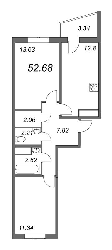 2-комнатная квартира, 52.6 м² в ЖК "Мурино Парк" - планировка, фото №1