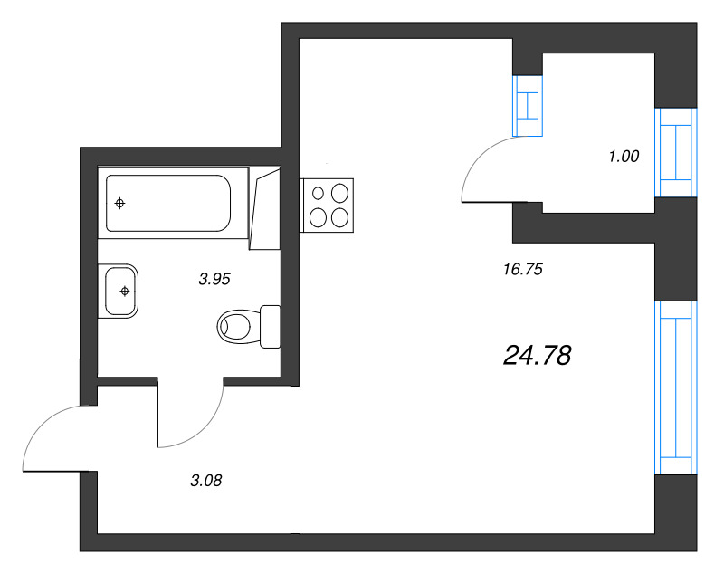 Квартира-студия, 24.78 м² в ЖК "ORO by Akvilon" - планировка, фото №1