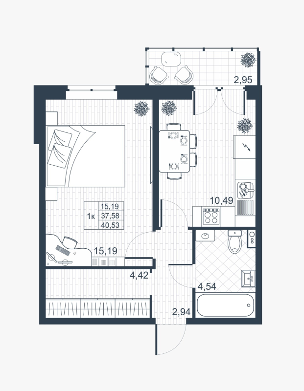 1-комнатная квартира, 37.4 м² в ЖК "Ново-Антропшино" - планировка, фото №1
