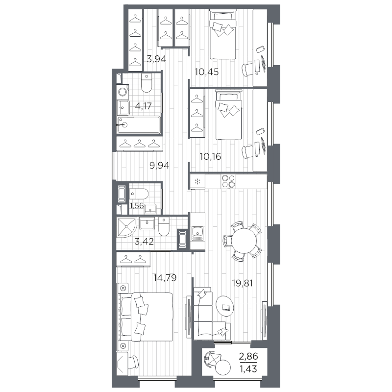 4-комнатная (Евро) квартира, 79.67 м² в ЖК "Оптимист" - планировка, фото №1