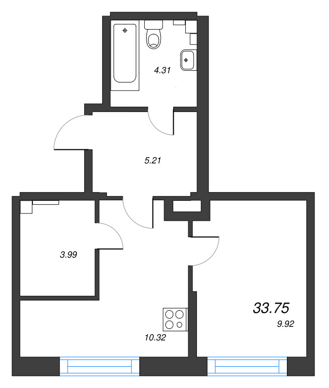 1-комнатная квартира, 33.75 м² в ЖК "БелАрт" - планировка, фото №1