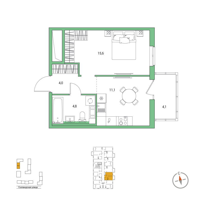 1-комнатная квартира, 36.7 м² в ЖК "Янила Форест" - планировка, фото №1