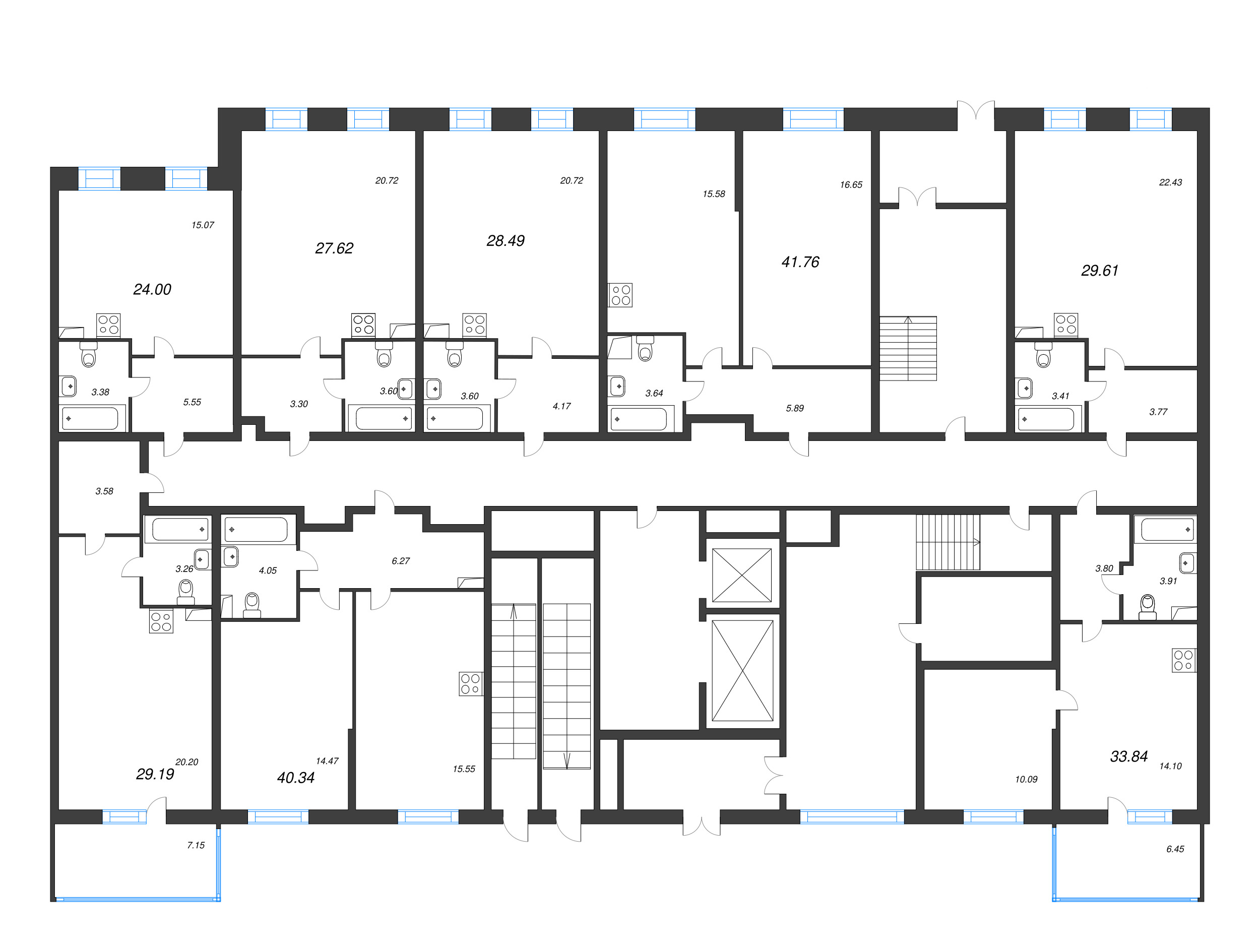 2-комнатная (Евро) квартира, 40.34 м² - планировка этажа