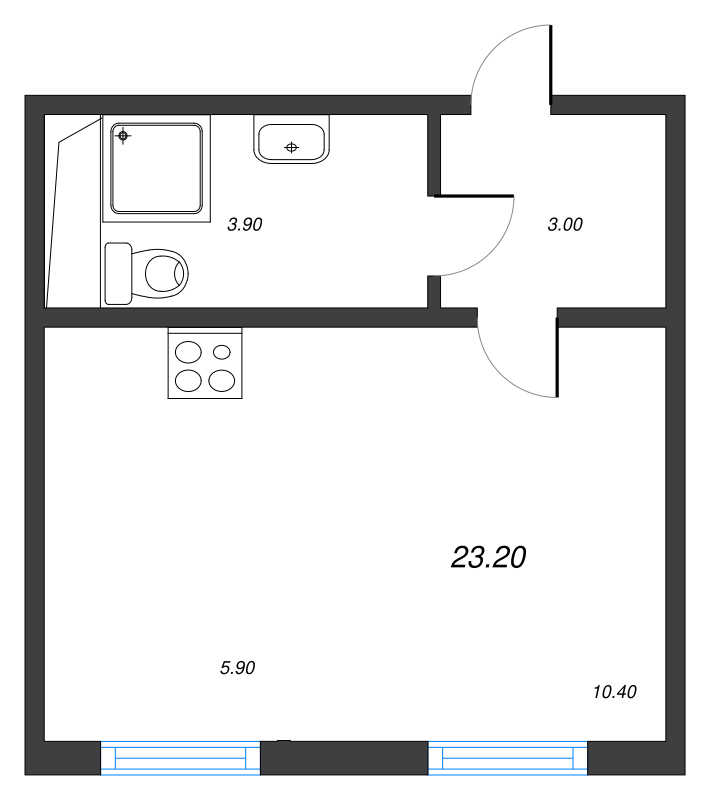 Квартира-студия, 23 м² - планировка, фото №1