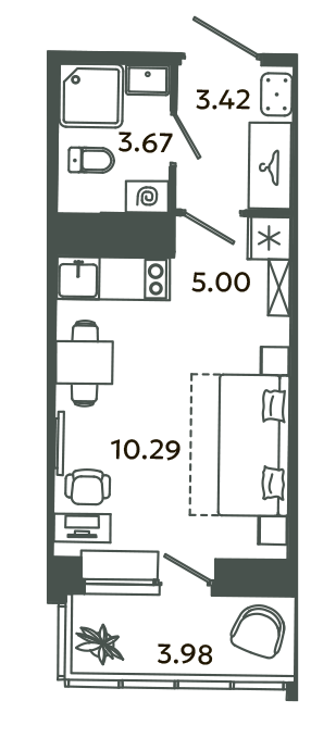 Квартира-студия, 23.57 м² - планировка, фото №1