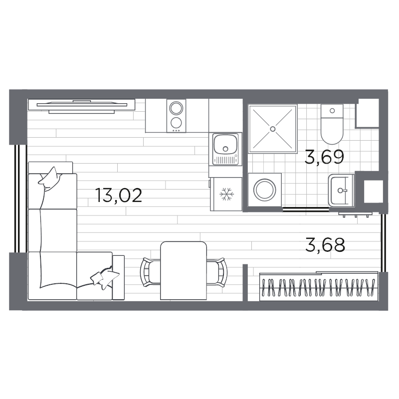 Квартира-студия, 20.39 м² в ЖК "PLUS Пулковский" - планировка, фото №1