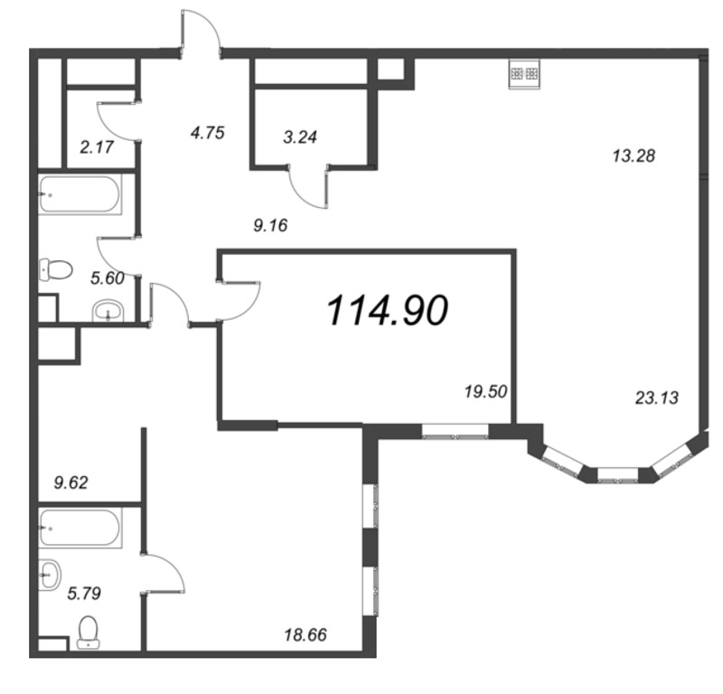 3-комнатная (Евро) квартира, 114.99 м² - планировка, фото №1