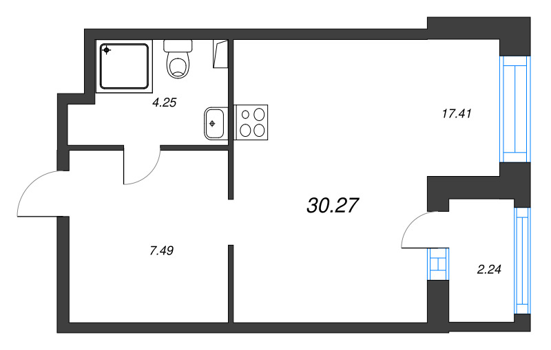 Квартира-студия, 30.27 м² - планировка, фото №1