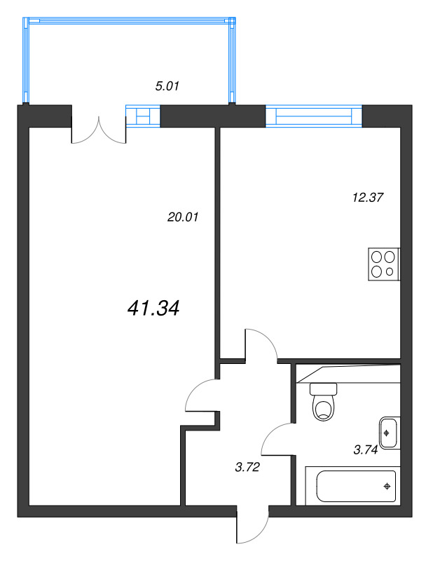 1-комнатная квартира, 41.34 м² в ЖК "Арт Парк" - планировка, фото №1