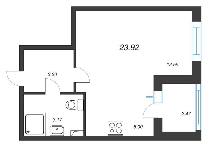 Квартира-студия, 23.92 м² в ЖК "Любоград" - планировка, фото №1