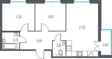 3-комнатная (Евро) квартира, 59.81 м² в ЖК "Город-спутник Южный" - планировка, фото №1