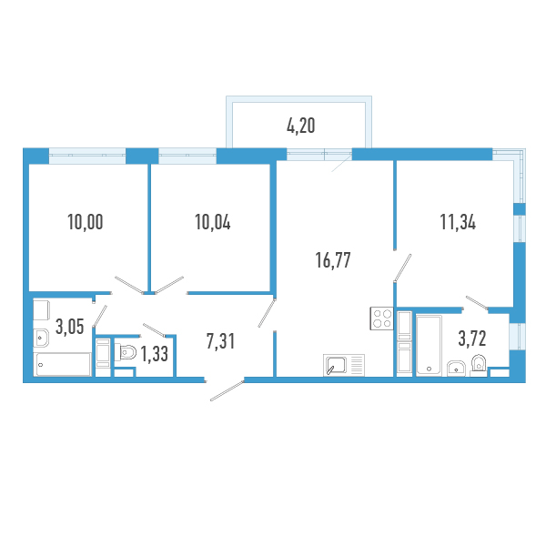 4-комнатная (Евро) квартира, 64.82 м² - планировка, фото №1
