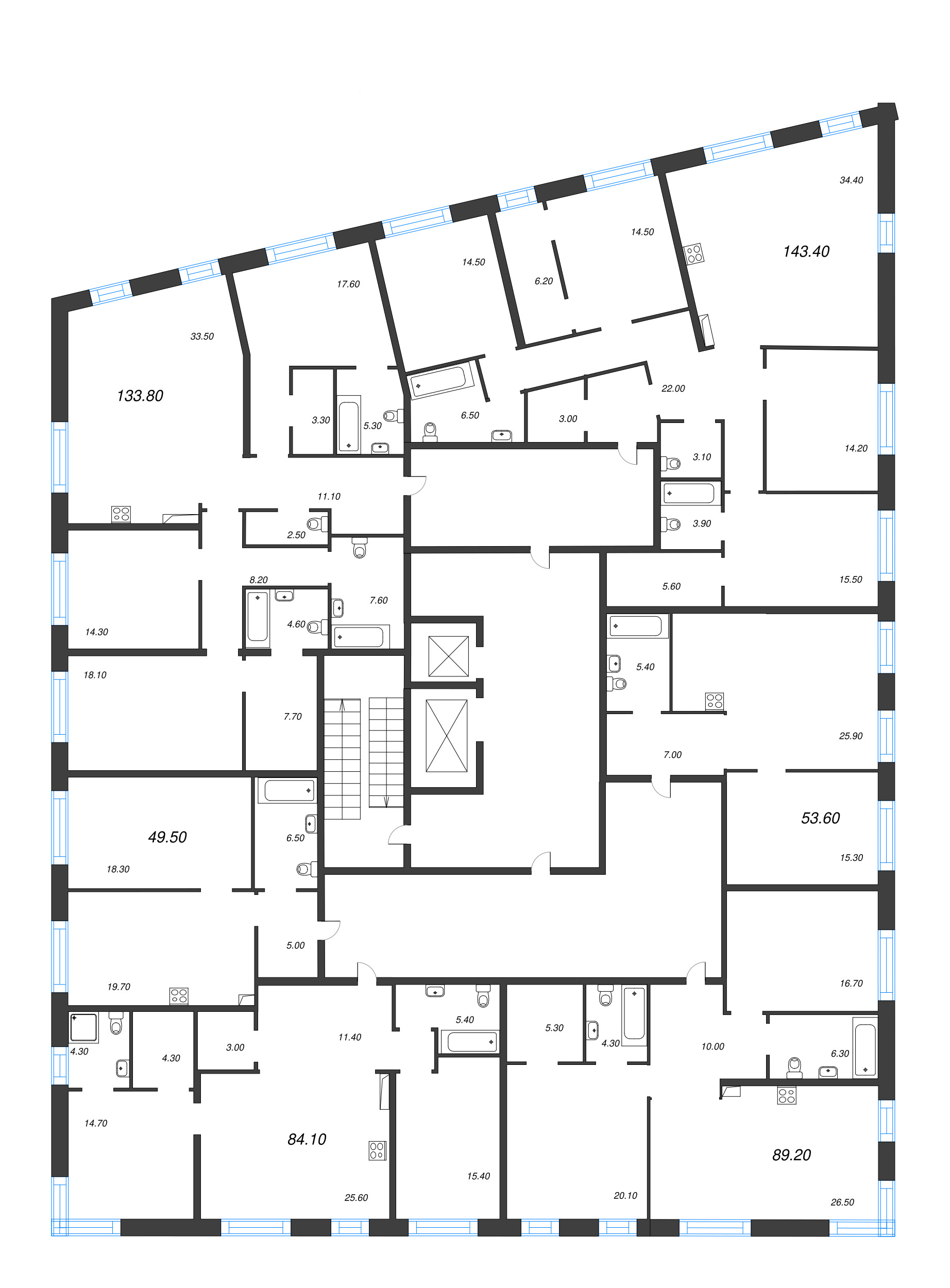 4-комнатная (Евро) квартира, 133.8 м² в ЖК "ЛДМ" - планировка этажа